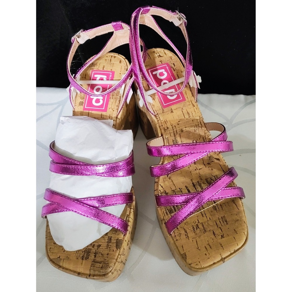 POP Admission Platform Strappy Sandals Sz 8M Pink Metallic Cork Block Heel